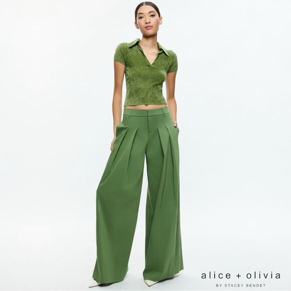 Alice + Olivia **NWT** Martha Crop Terry Cloth Polo Shirt Avocado Green - Picture 7 of 8